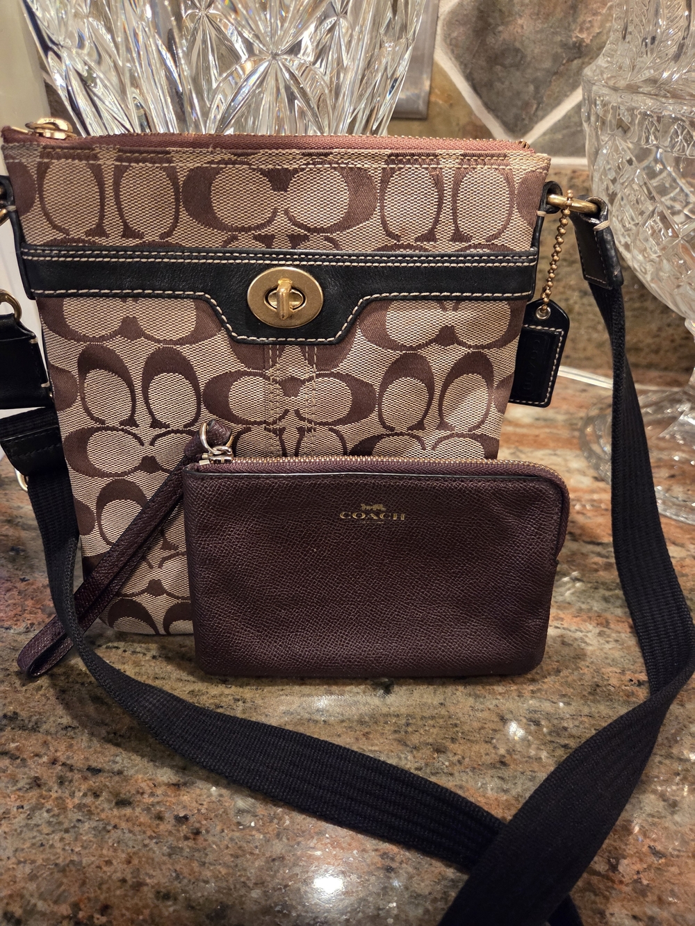 Coach Brown Signature Crossbody with Matching Wristlet